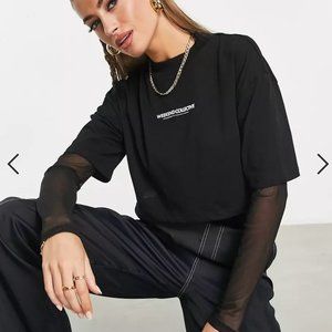 ASOS Weekend Collective double layer t-shirt with mesh sleeves in black